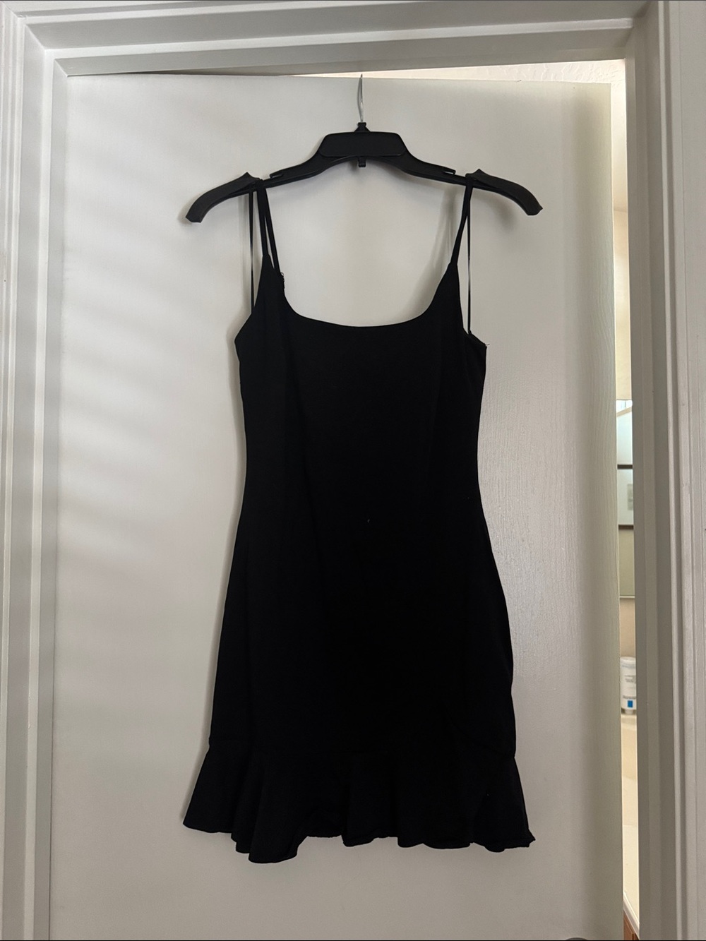 Princess Polly Black Spaghetti Strap Ruffle-Hem Women's Dress